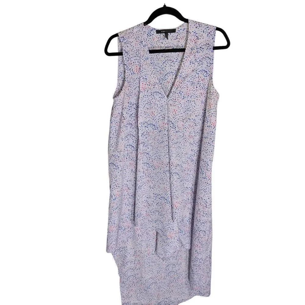BCBGMaxazria Sleeveless V-Neck Ruffle Hi-Low Asymmetrical Purple Midi Dress XS